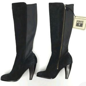 FRYE Mikaela Tall Over the Knee Black Suede and Leather Boots